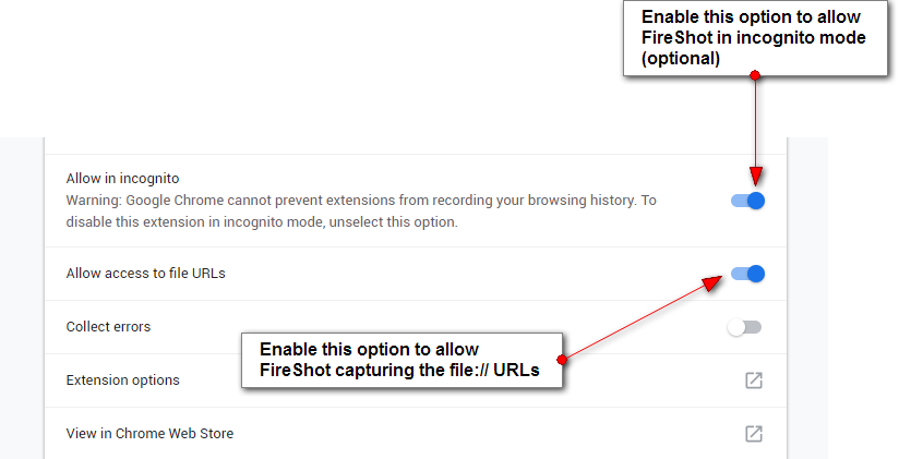 Enable File access and Incognito mode (optional) settings