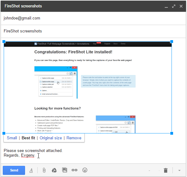 Use FireShot to send screenshots via Gmail