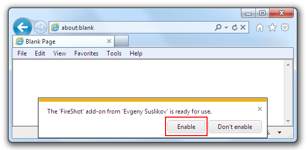 Enable FireShot in IE